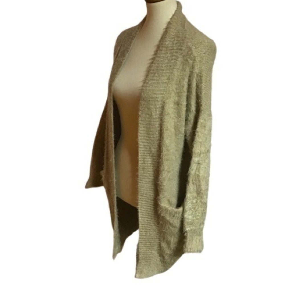 Woven heart fuzzy tan slouchy cardigan